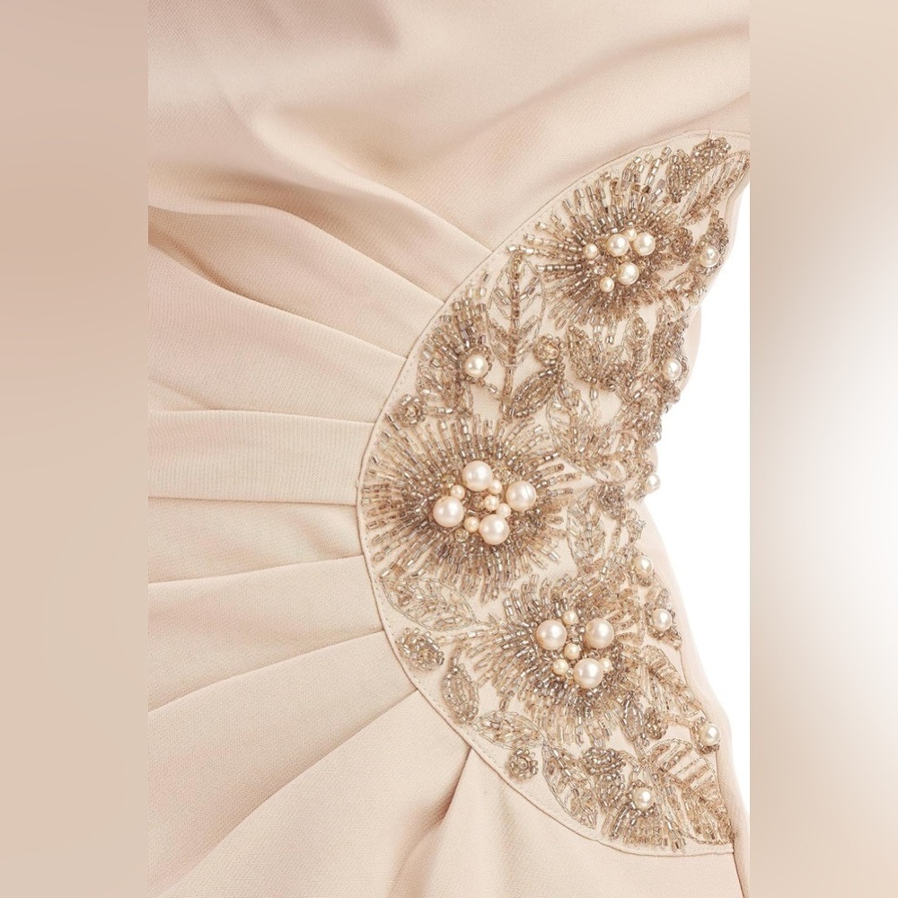 JS Collections Ashley Draped Column Gown in Champagne - Picture 4 of 16